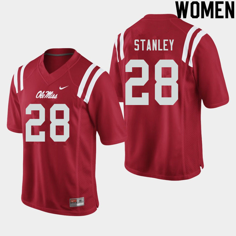 Jay Stanley Ole Miss Rebels NCAA Women's Red #28 Stitched Limited College Football Jersey HSX4558VY